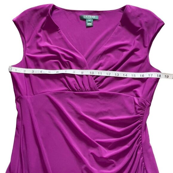 Lauren Ralph Lauren Purple V-Neck Ruched One Side Faux Wrap Dress Size 14 - Picture 8 of 13